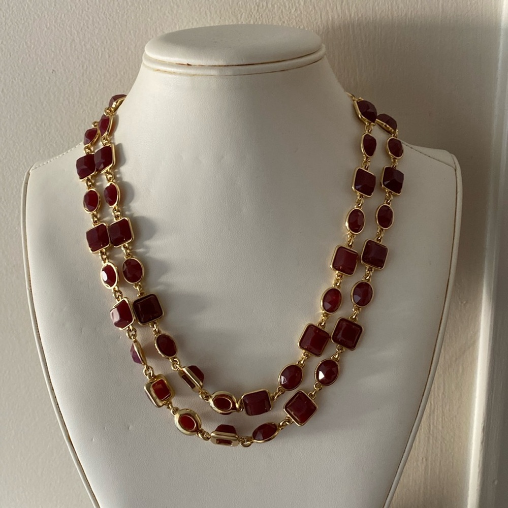 Talbots Red & Goldtone 2 Strand 16” Statement Necklace